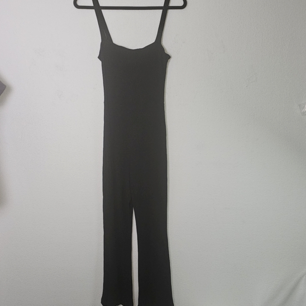 Reformation Jeans Black Ribbed Knit Jumpsuit | Size M | Made in USA Minimalist